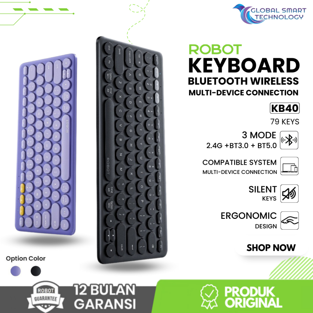 Jual ROBOT KB40 Keyboard Wireless 3 Koneksi Bluetooth USB Silent Keys ...
