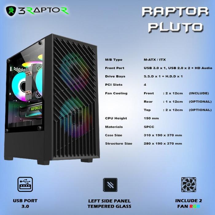 Jual RAPTOR Pluto M-ATX/ITX + Port USB 3.0 - Free 2XFan RGB - Casing ...