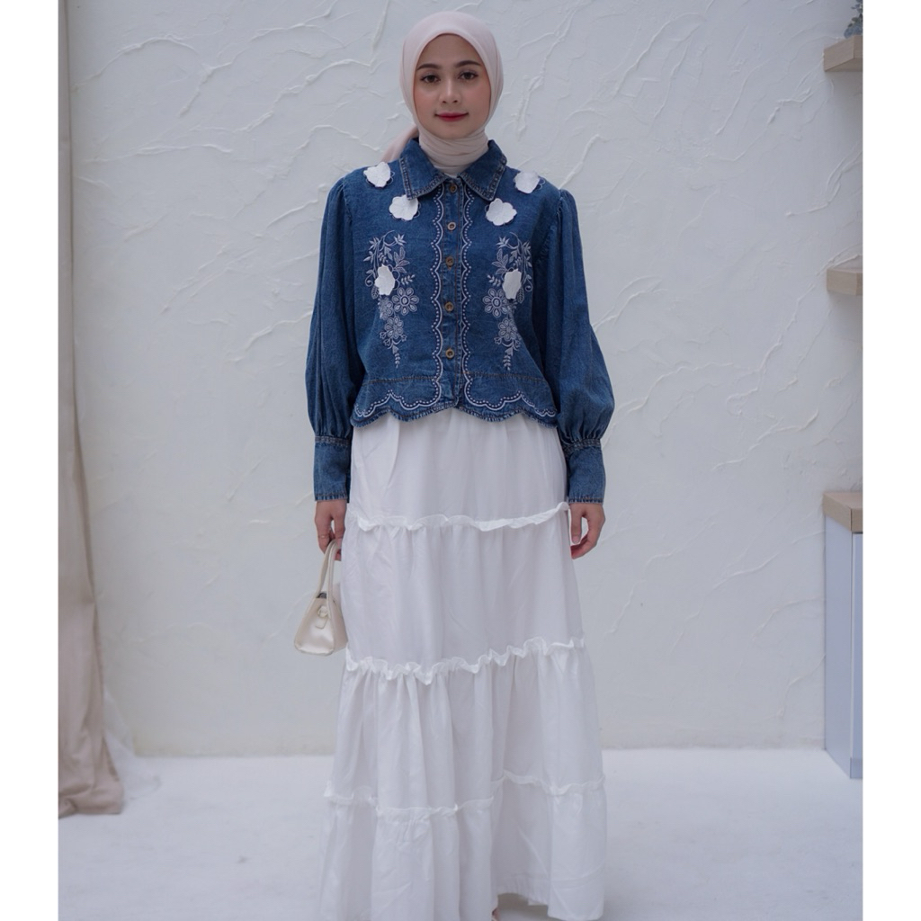 Jual One Set Kemeja Denim & Rok - Setelan Atasan Bawahan Wanita ...