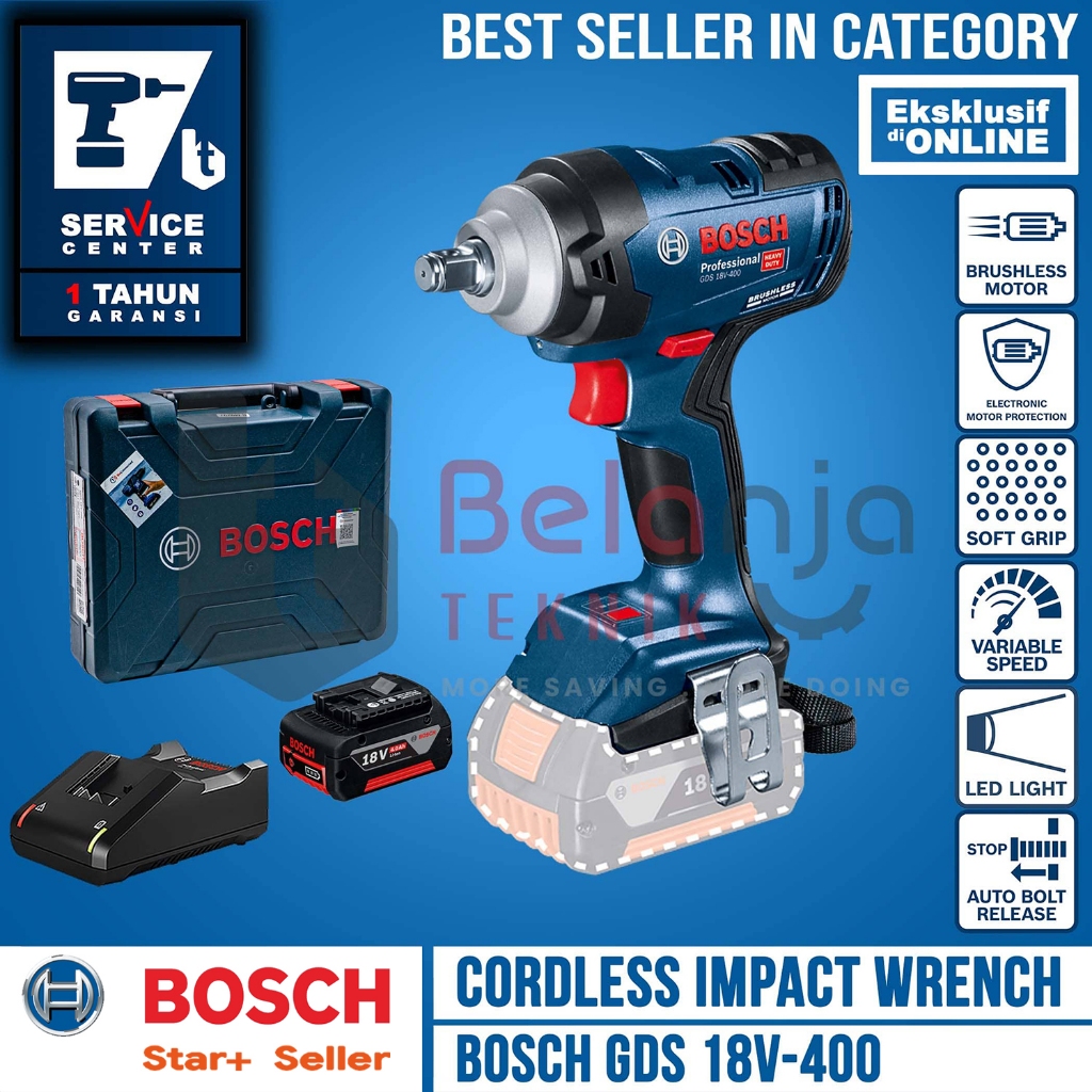 Jual Bosch Mesin Impact Wrench Cordless GDS 18V-400 Charger