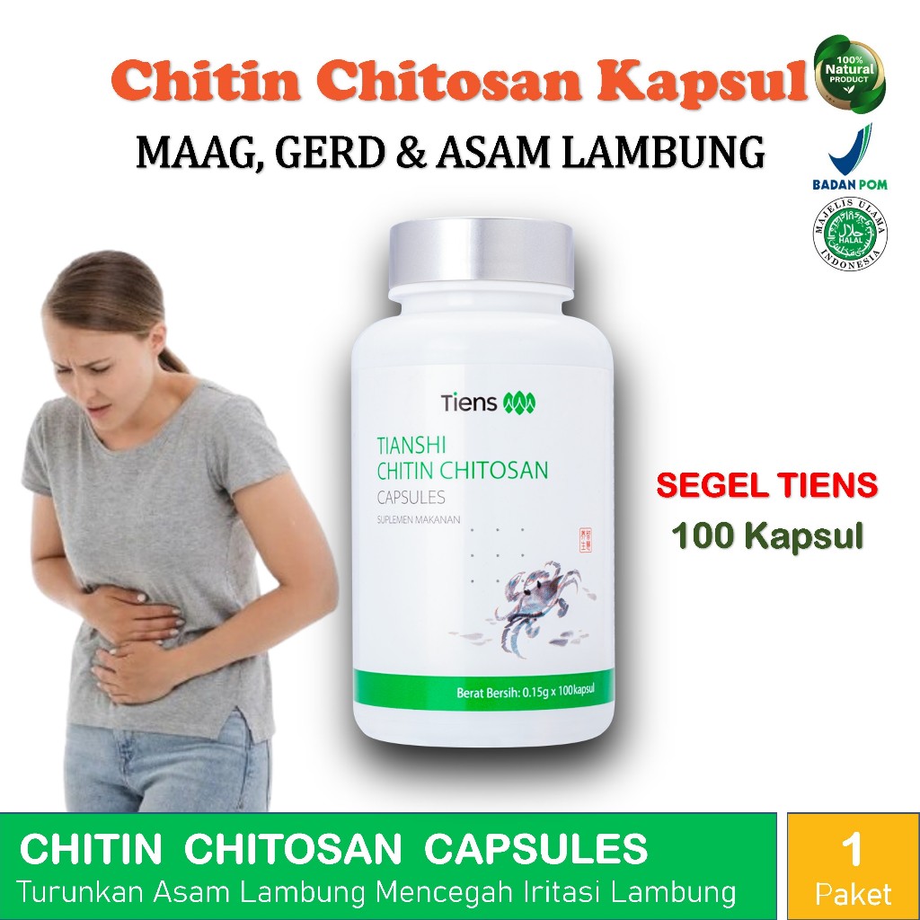 Chitin Chitosan Isi 100 Kapsul Mengatasi Maag Gerd Asam Lambung Dan Anxiety