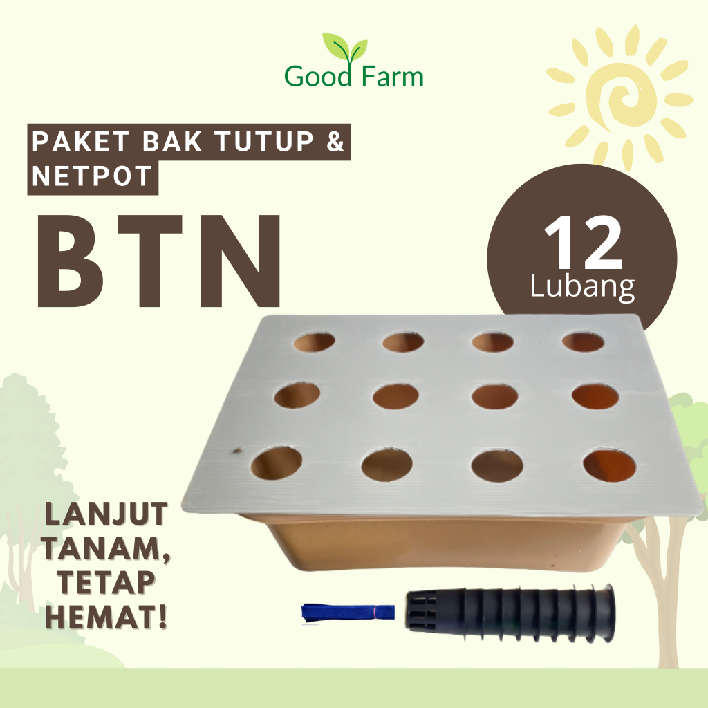 GoodFarm - Paket BTN Bak Tutup dan Netpot 12 Lubang 1 Bak Hidroponik Pemula Sistem Wick