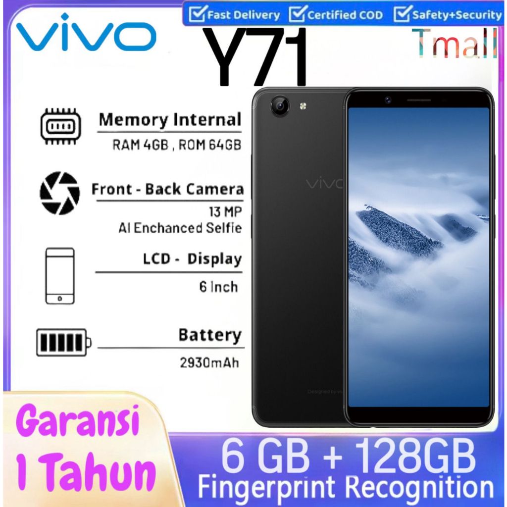 Jual VIVO Y71 RAM 6/128 INCH DUAL SIM GORILLA GLASS 4G ANDROID