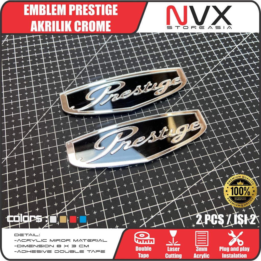 Emblem Prestige Akrilik Chrome 2PCS ISI 2 Stiker Logo Motor Mobil 3D Premium