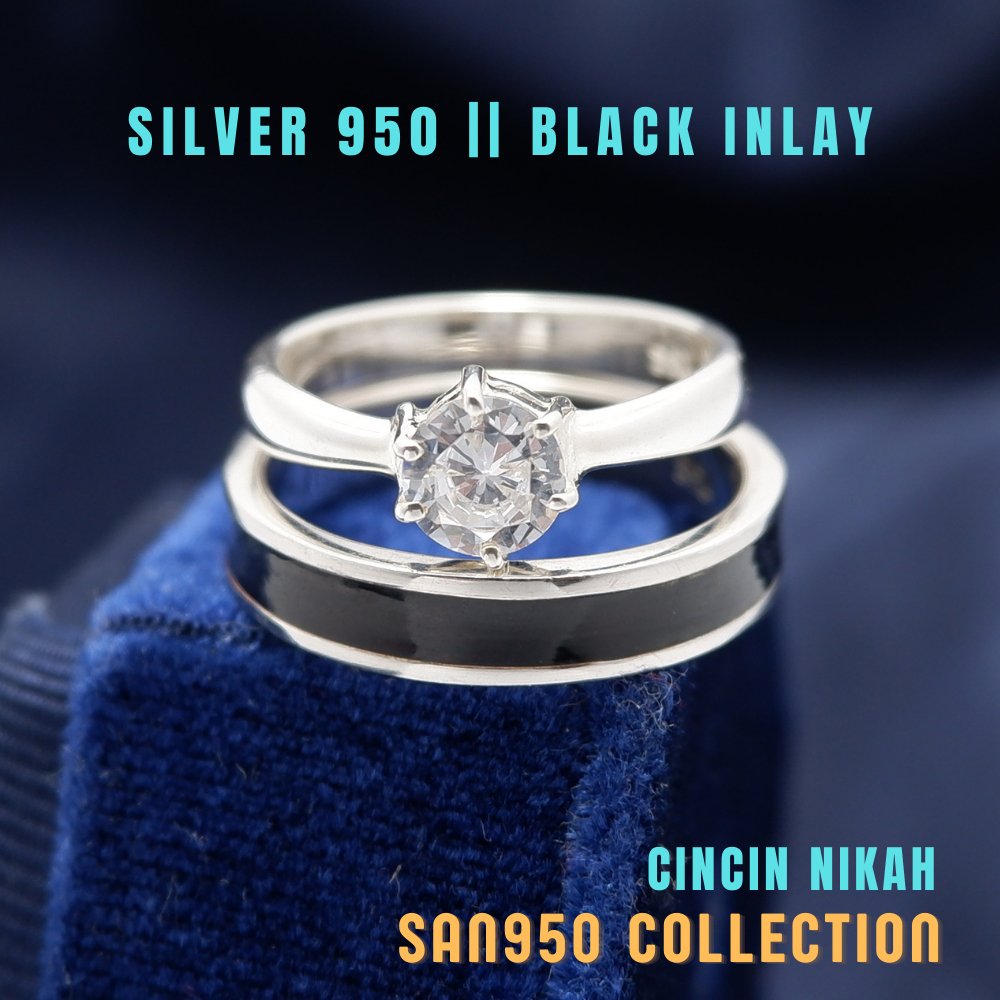 Jual [C87] Cincin Nikah Couple Perak 950 – Kombinasi Inlay Hitam ...