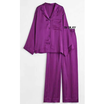 SV Silky Piyama Satin Baju Tidur Wanita Dewasa Lengan Panjang Celana Panjang Wanita Satin