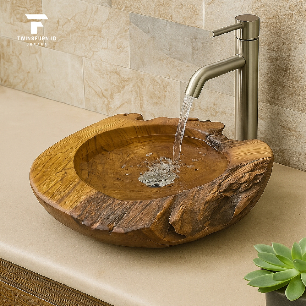 Jual Wastafel Kayu Jati Desain Abstrak | Abstract Teak Wood Sink ...