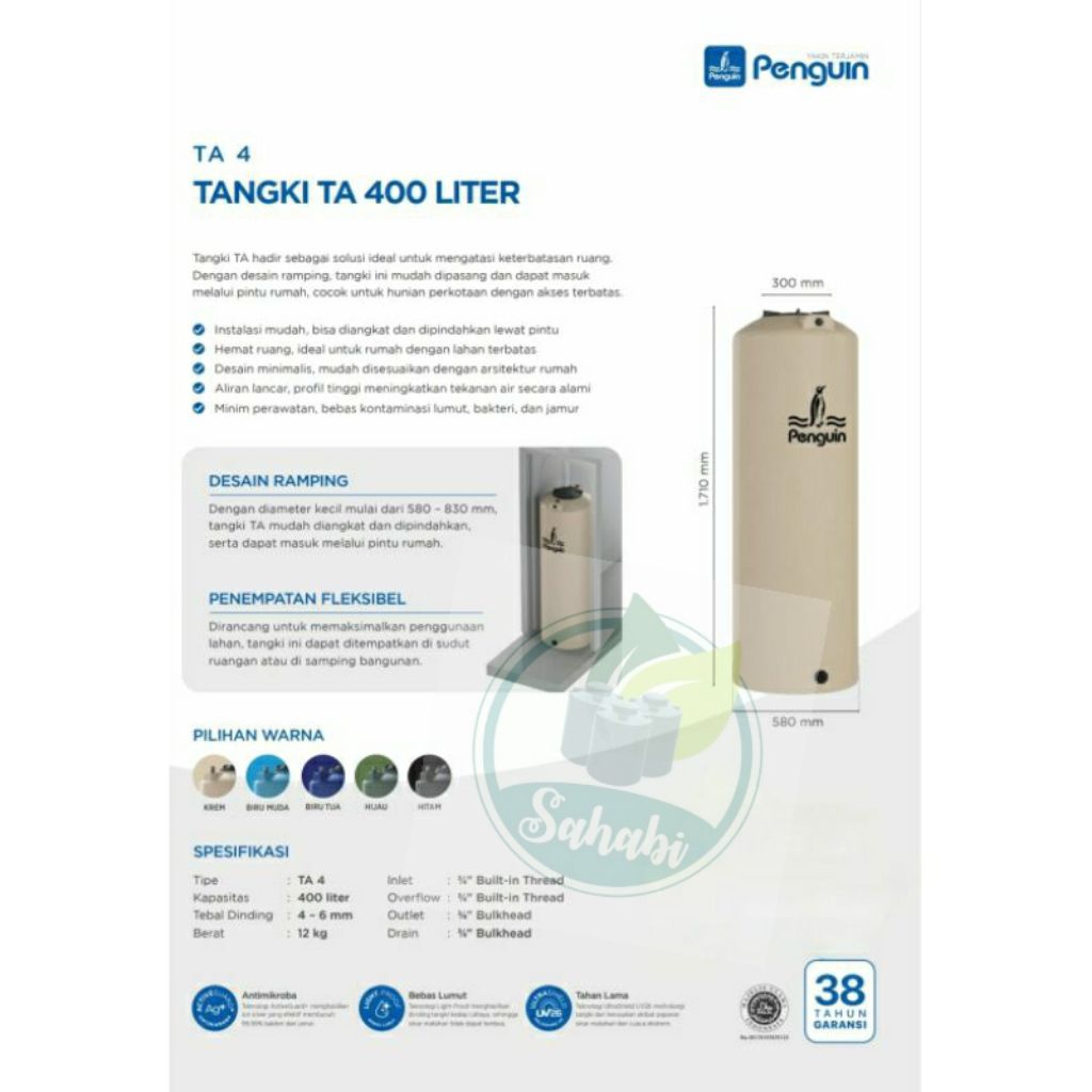 Jual Tandon Air / Tangki Air / Toren Air Penguin Tall Ramping TA 4 vol ...