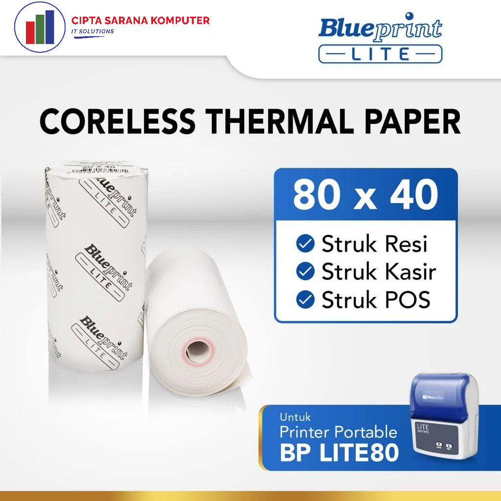 Jual Kertas Thermal Struk kasir POS & Resi BLUEPRINT Lite 80 x 40 ...