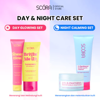 Day & Night Care Set: SCORA Bright Me Up Sunscreen 40 Gr + SCORA Sheer Glow Tone Up Cream 30 mL + 2,5% D-PANTHENOL BARRIER SHIELD MOISTURIZER 40ml  + SCORA D-Panthenol Gentle Low pH Cleanser 100ml  [BUNDLING 2 PCS]