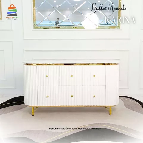 Meja TV Aesthetic Meja Console Minimalis - MEJA KARINA - 160cm 6 Laci Kayu Solid Cat Duco