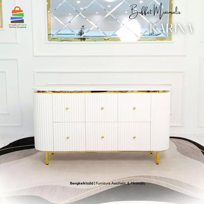 Meja TV Aesthetic Meja Console Minimalis - MEJA KARINA - 160cm 6 Laci Kayu Solid Cat Duco