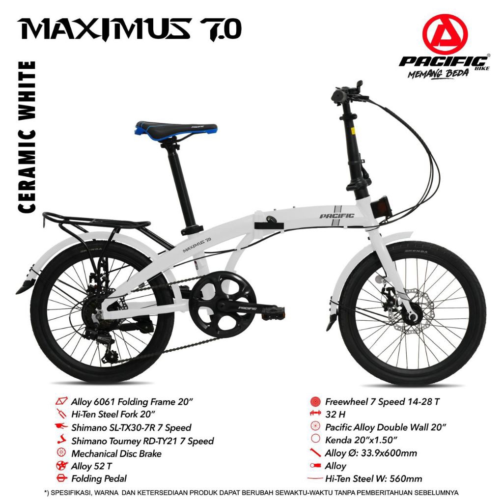 SEPEDA LIPAT 20 INCH DEWASA PACIFIC MAXIMUS 7.0 ALLOY 7 SPEED / PACIFIC SPLENDID 300 / PACIFIC NORIS CX