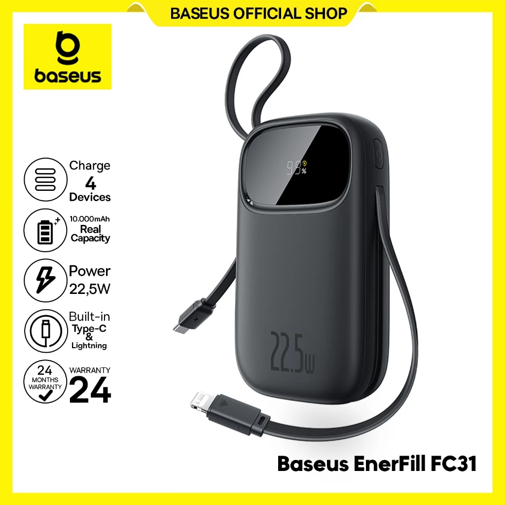 Baseus Power Bank EnerFill FC31 Qpow3 10000mAh 22,5W Fast Charging Powerbank Dual Cable