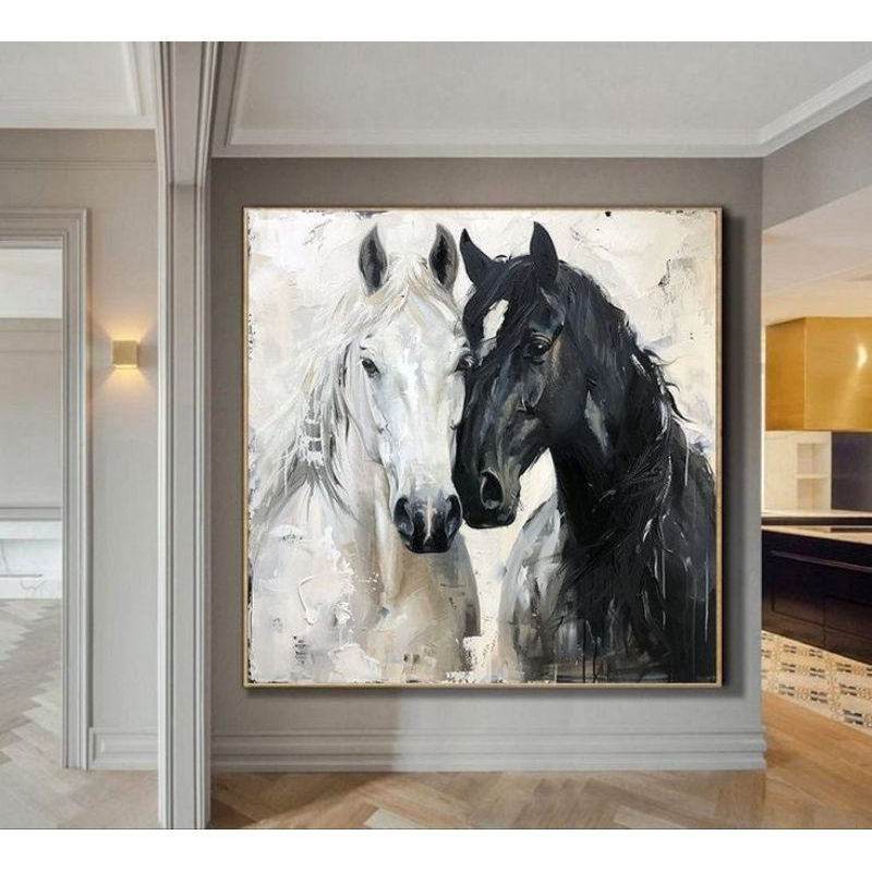 PAJANGAN DINDING RUANG TAMU LUKISAN KUDA AKRYLIK ON CANVAS,,HIASAN DINDING KAMAR MODERN,, 120×120 CM