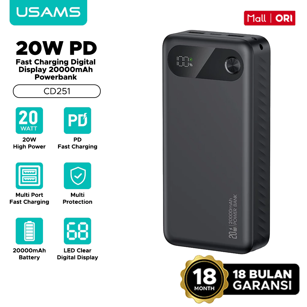 USAMS Powerbank 10000mAh / 20000mAh PD 20W Fast Charging Digital Display CD249 CD251