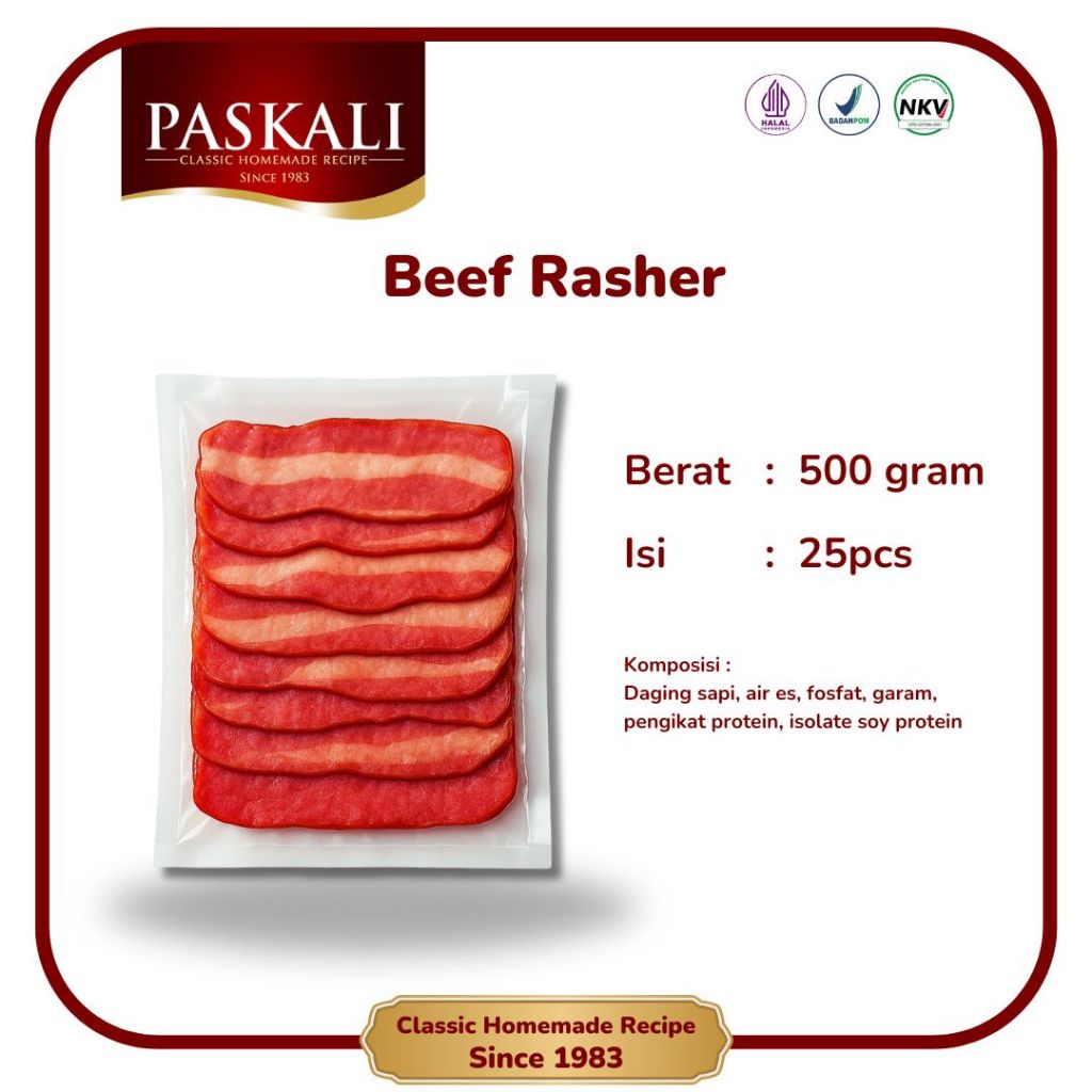 Jual Rasher Smoked Beef Paskali 500 Gram Isi 25 Pcs | Shopee Indonesia