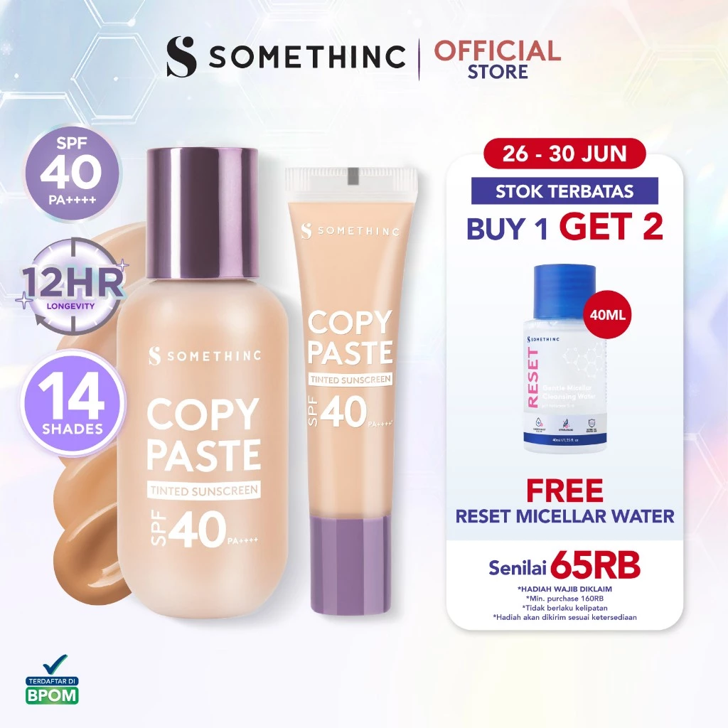 SOMETHINC Copy Paste Tinted Sunscreen SPF 40 PA++++ dan Skin Tint untuk Perlindungan Kulit