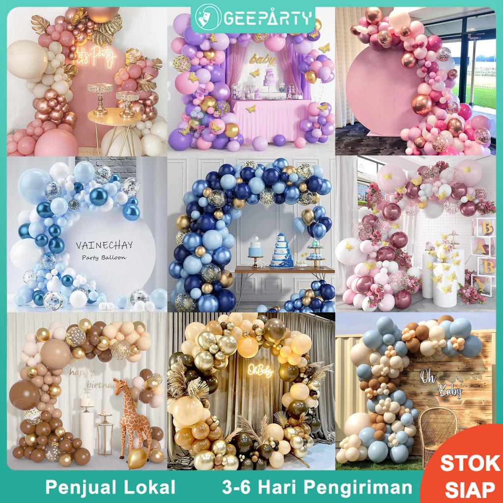 GeeParty Karangan Bunga Balon Set Dekorasi Pesta Balon Paket Ulang Tahun Lengkungan Berdiri Pernikahan Dekorasi