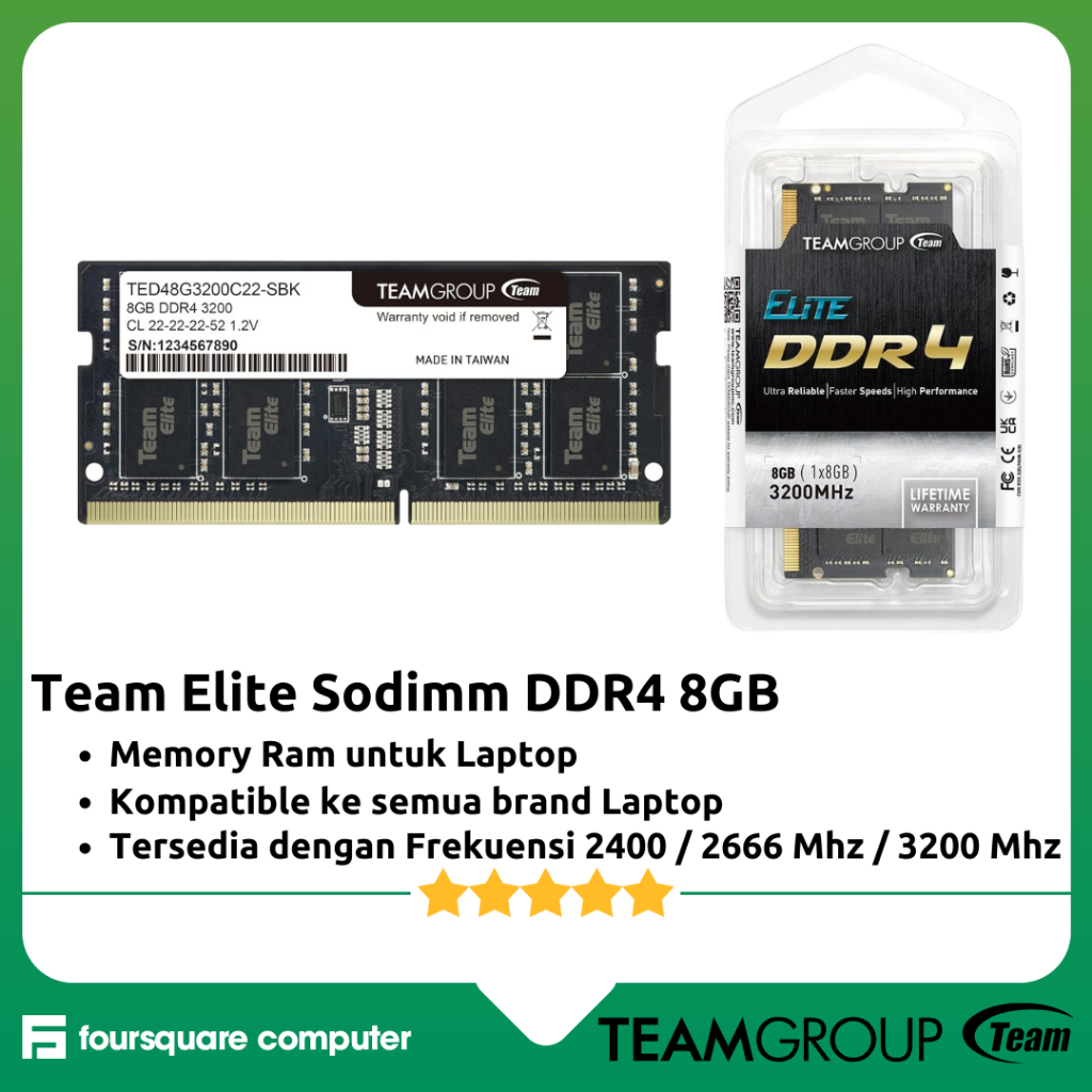 Promo Team Elite Sodimm Ddr4 16gb Pc 3200 | 2666 | 2400 Mhz Memory RAM Laptop Original Resmi