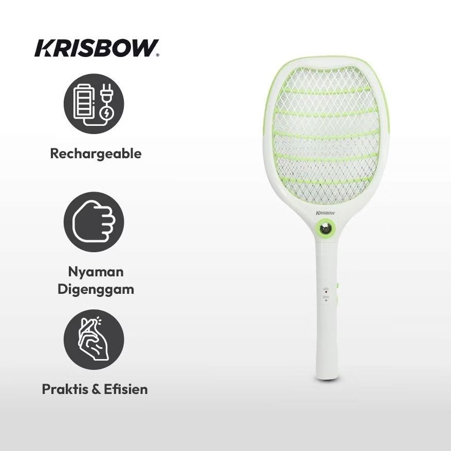 Jual Original Krisbow Raket Nyamuk Rechargeable - Putih/Hijau Pengusir ...