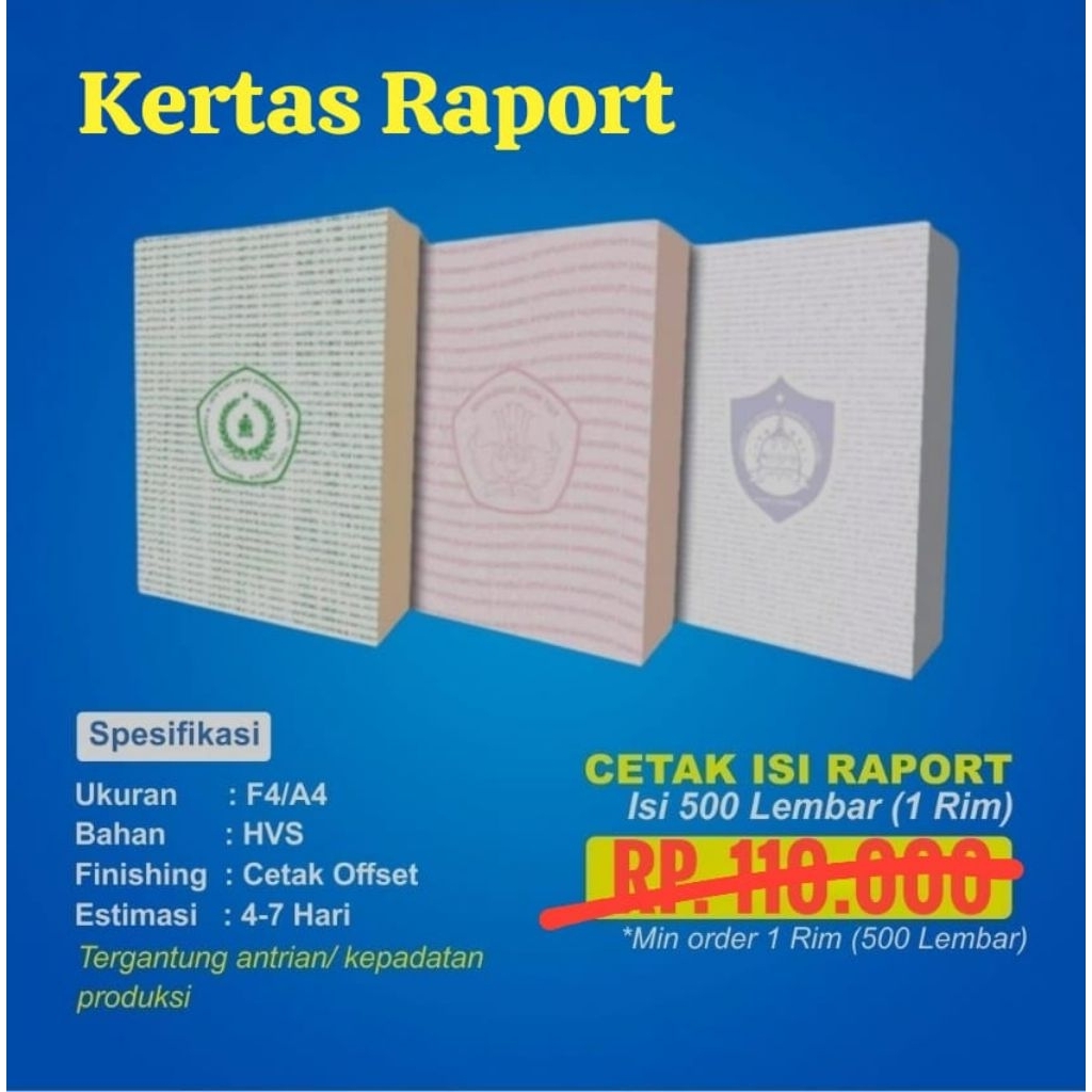 Jual Kertas Raport SD SMP MTS SMA SMK Cetak Custom Sesuai Sekolah ...