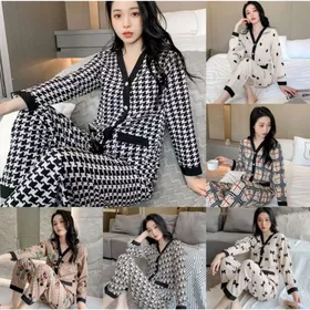 Cessy Piyama Wanita Import Bahan Satin Premium Lengan Celana Panjang Full Kancing Pearl 005