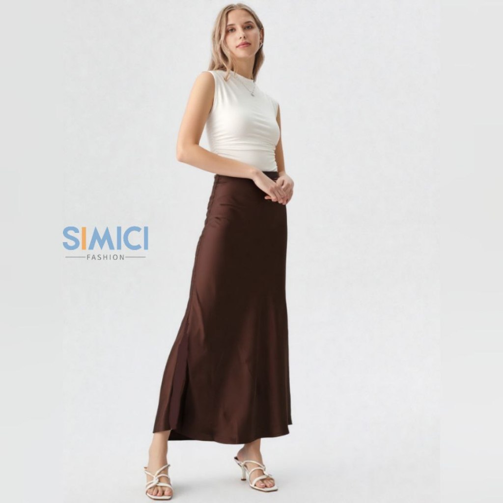 Jual Simici Fashion Rok Satin A-Line Panjang Wanita High Waist Flowy ...