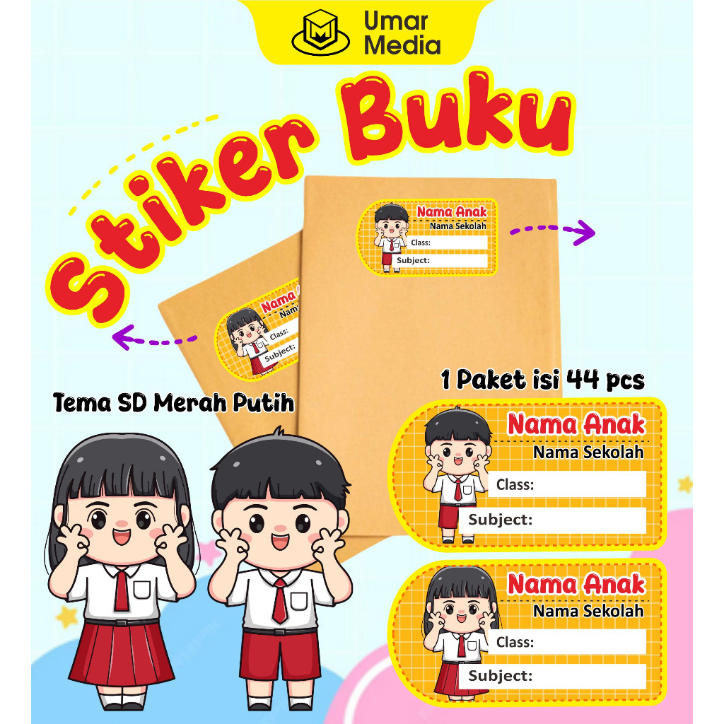 Jual Label Nama Buku Stiker Nama Tema SD non Hijab Sticker Buku Mapel ...