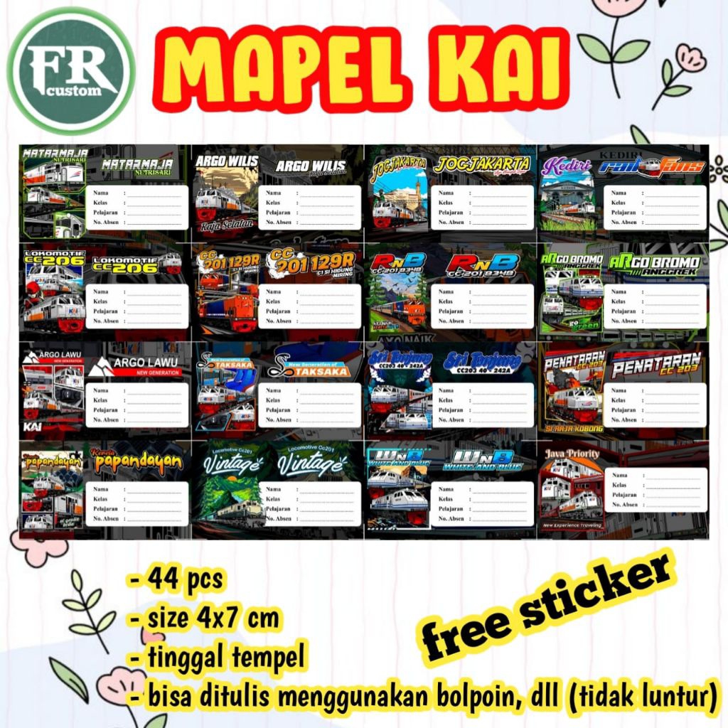 Jual (free sticker) 44 pcs Sticker Mapel Kereta Api Indonesia - Stiker ...