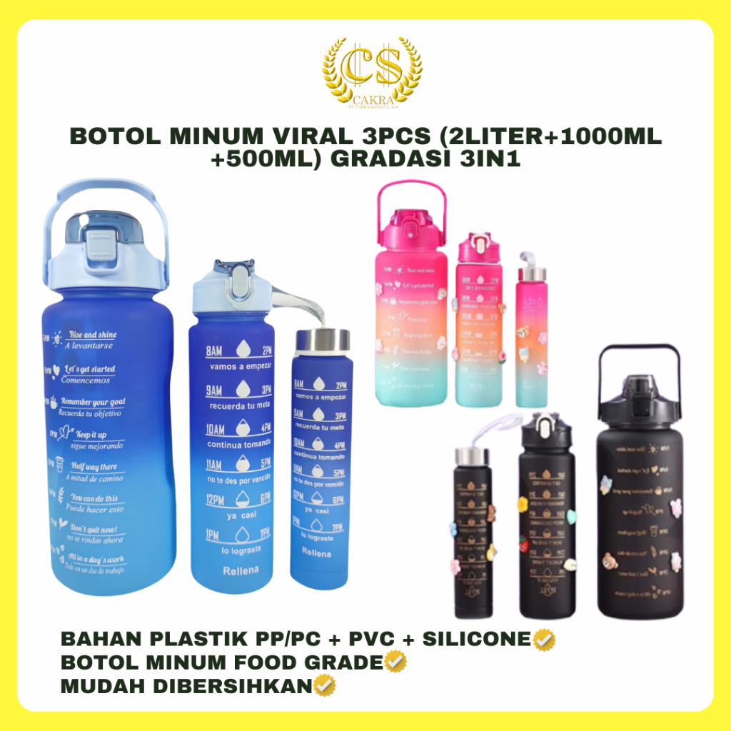 Jual CS BOTOL MINUM VIRAL 3PCS (2LITER+1000ML+500ML) BOTOL BERANAK ...