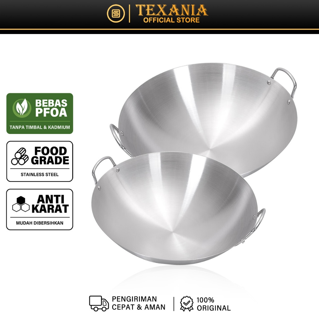 Jual TEXANIA Wajan Stainless Wajan Set 34&40cm Premium dengan Pegangan ...