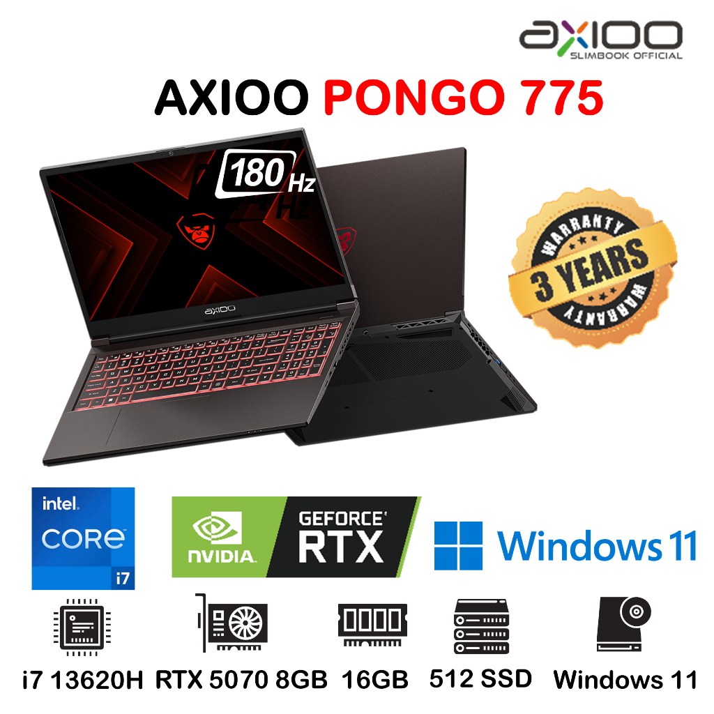 LAPTOP AXIOO PONGO 775  i7 13620H 16GB 512GB SSD RTX 5070 8GB 180Hz 16QHD Windows 11
