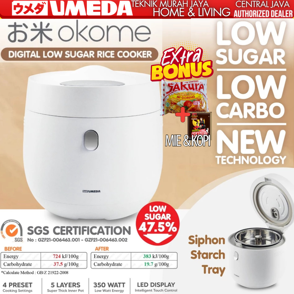 Jual UMEDA OKOME Low Sugar Smart LED Rice Cooker 4 in 1 Kue Nasi Sop ...