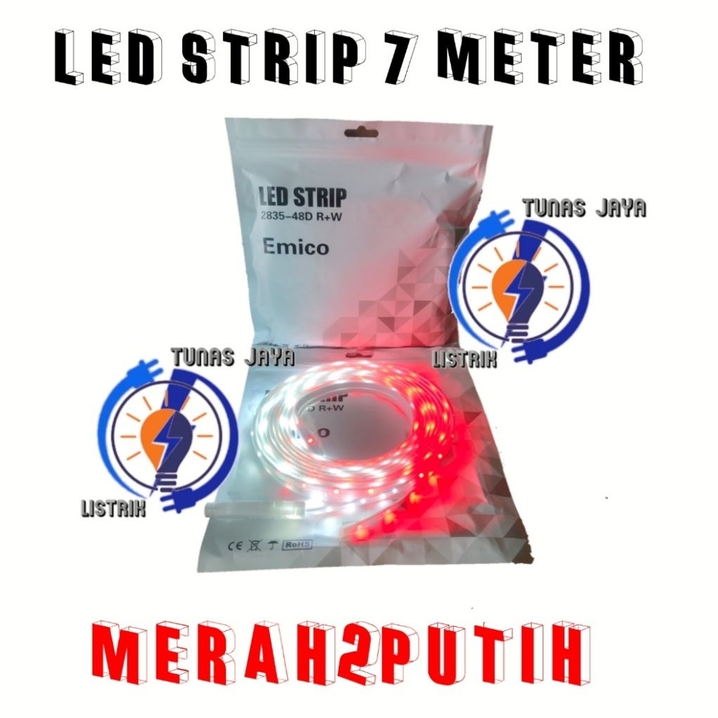 Jual Lampu LED STRIP EMICO Outdoor Merah Putih 7 Meter 220V/Lampu Hias ...