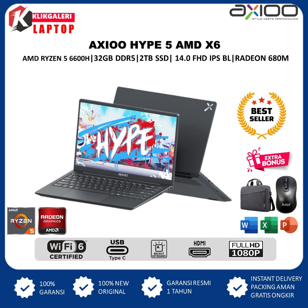 Jual Laptop Axioo Hype 5 X6 Amd Ryzen 5 6600H 32GB DDR5 2TB 14.0 FHD ...