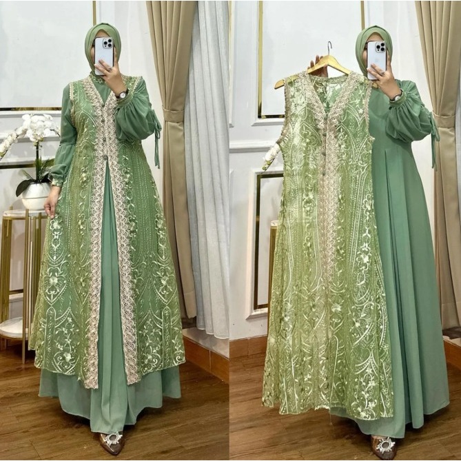 Jual HAURA DRESS Baju Gamis Brukat Renda Setelan Dress Dan Outer Brukat ...