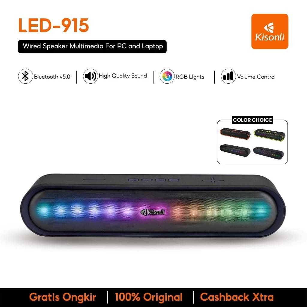 Jual Speaker bluetooth kisonli LED 915 Panjang strip RGB Light 2 basss ...