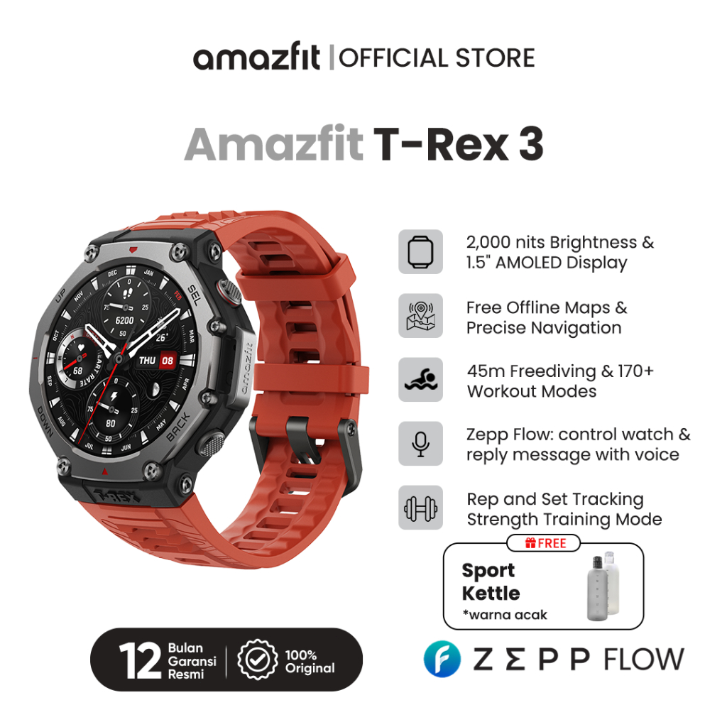 Jual Amazfit T-Rex 48mm |baterai 20 hari| 177 Sports Modes