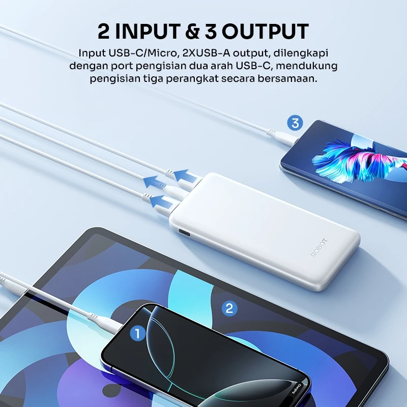 ROBOT PowerBank RT180S (Upgrade dari RT12) 10000 mAh Dual Input Output Slim Original