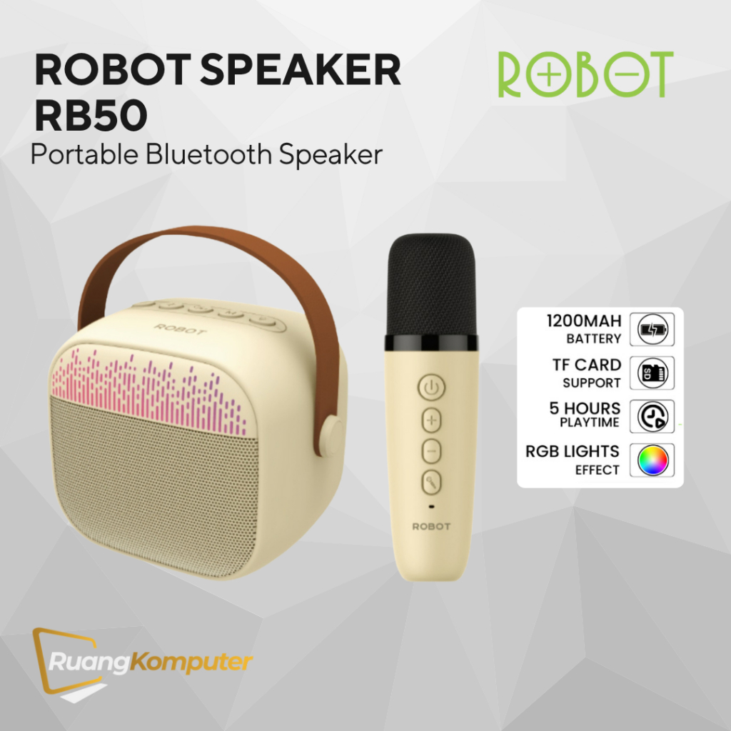Jual ROBOT RB50 SPEAKER BLUETOOTH WITH MIC MINI KARAOKE PORTABLE RGB ...