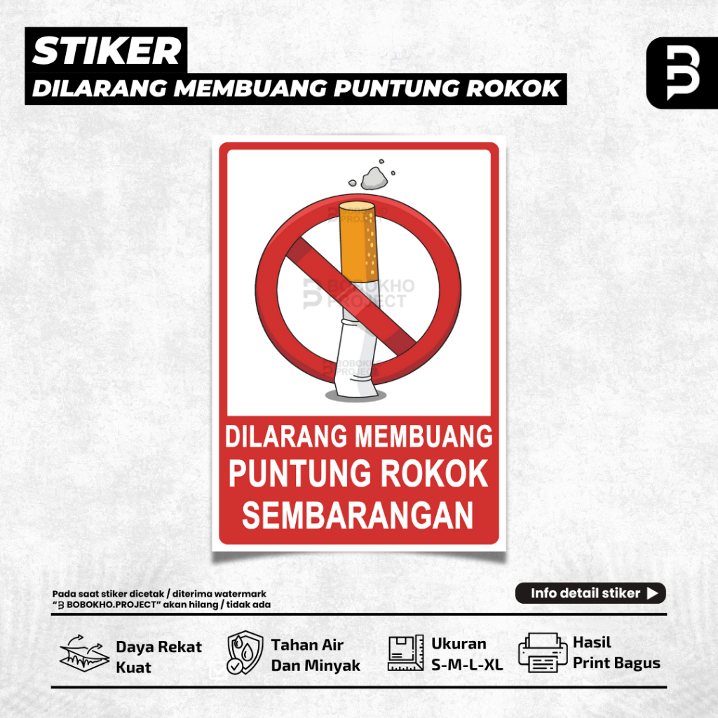 Jual Sticker Dilarang membuang puntung rokok sembarangan / Stiker buang ...