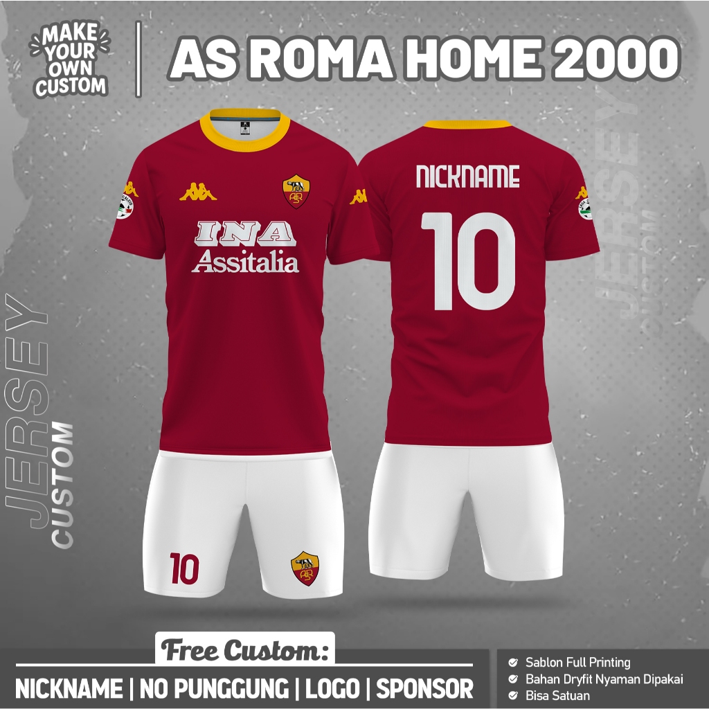 Jual Baju Bola AS Roma Home 2000 Jersey Free Custom Nama dan Nomor ...