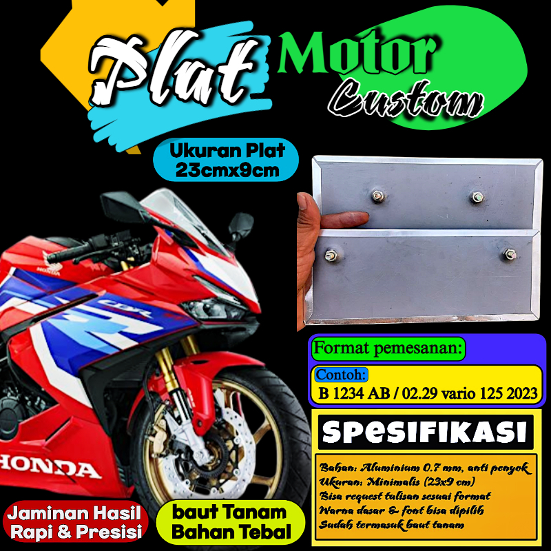 Jual Plat nomor motor 2piece/SEPASANG baut tanam + hasil rapi | Shopee ...