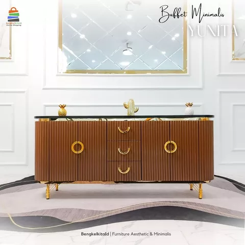 Meja TV Aesthetic Yunita Buffet Ruang Tamu Mewah Kayu Solid 200cm