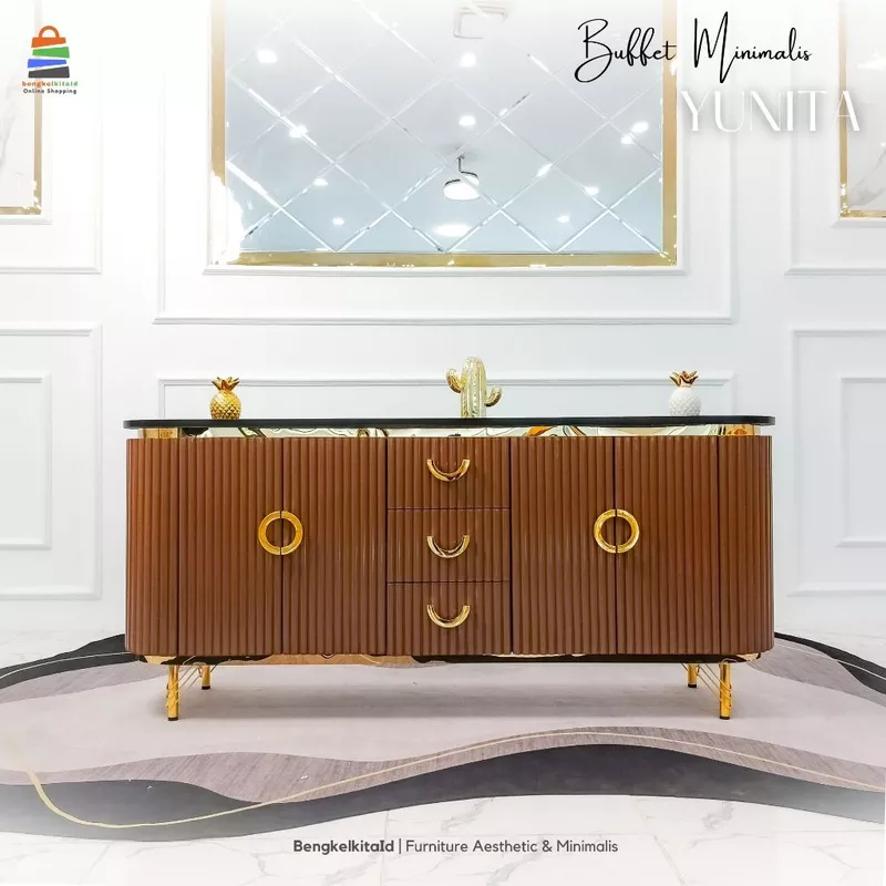 Meja TV Aesthetic Yunita Buffet Ruang Tamu Mewah Kayu Solid 200cm