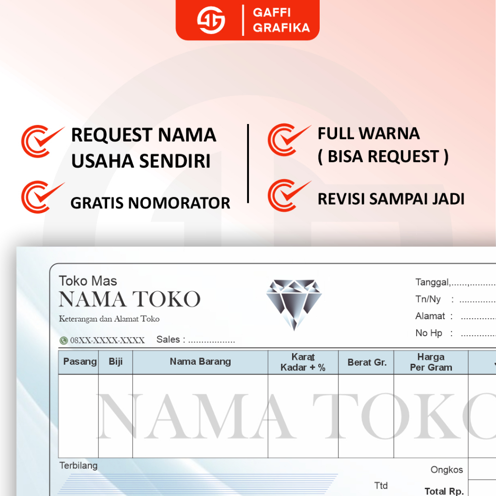 Jual Nota custom 2 ply 1 ply ukuran 1/3 folio full warna request nama ...