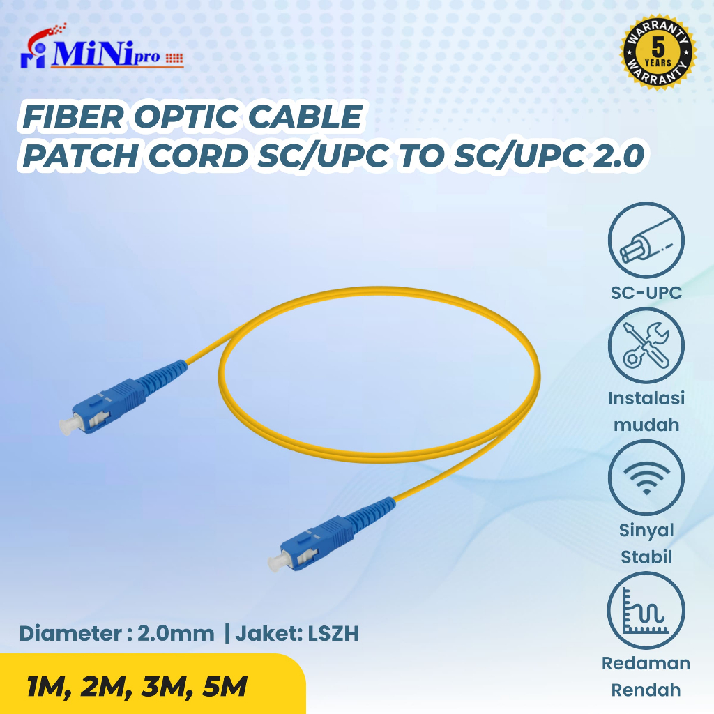 Jual Minipro SC to SC/UPC Fiber Patch Cord 2.0mm 1M 2M 3M 5M Simplex ...