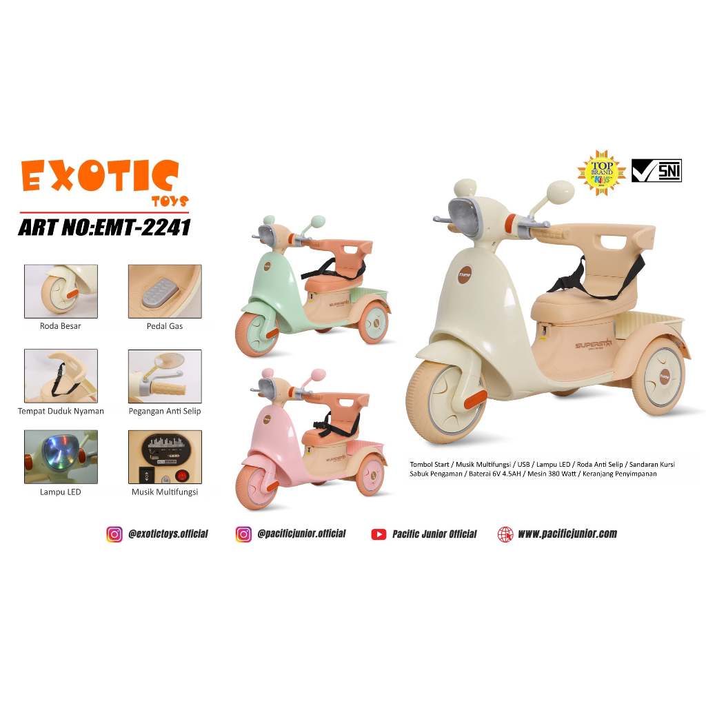 Jual Mainan Anak Motor Aki Vespa EMT 2241 Exotic | Shopee Indonesia