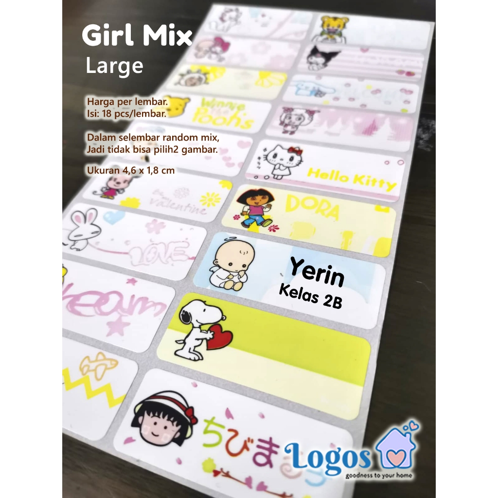 Jual Cute Girl LARGE Kawaii Sticker label nama waterproof stiker nama ...